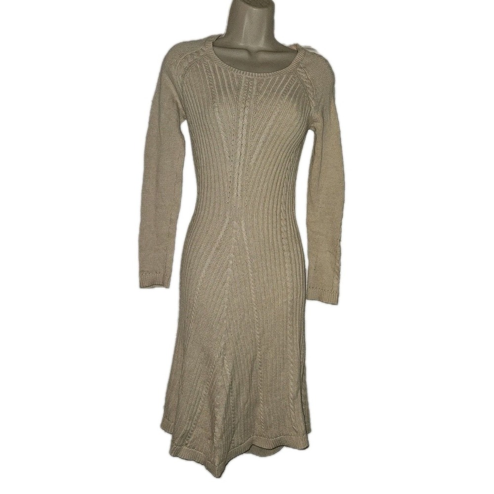 Boston Proper Cream Silk Blend Chunky Cable Knit Scoop Neck Sweater Dress XXS